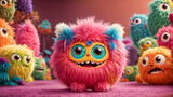 Fototapeta  - Cute furry cartoon monster with eyes