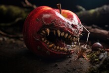 A Rotten Apple With Sharp Teeth And A Mouth.
