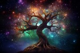 Fototapeta Las - A mystical tree connecting the cosmic realms. Generative AI