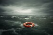 Life buoy amidst agitated sea during stormy weather. Generative AI