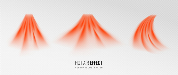 Hot air flow effect icon on transparent background. Warm air element for heater. Gradient curve line - vector illustration.