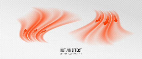 Hot air flow effect icon on transparent background. Warm air element for heater. Gradient curve line - vector illustration.