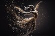 Beautiful female ballerina dancing on stage with golden lights.