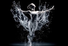 Beautiful Young Woman Dancing With Water Splash