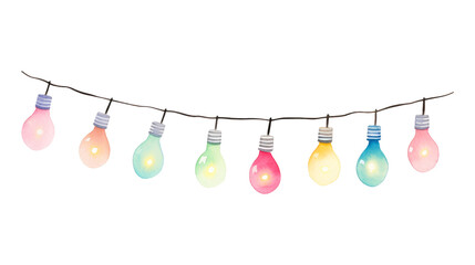 Wall Mural - watercolor string of christmas lights isolated on transparent background. generative ai
