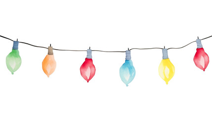 Wall Mural - watercolor string of christmas lights isolated on transparent background. generative ai