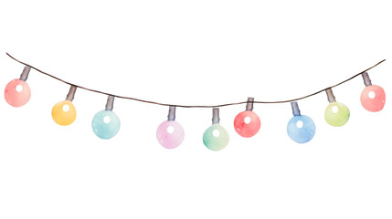 Wall Mural - watercolor string of christmas lights isolated on transparent background. generative ai
