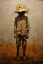 A Reinassence Painting Of A Little Boy Dressed As A Scarecrow