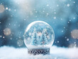 Christmas snow globe with snowflakes and pine trees