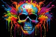 Colorful skull bursting with vibrant rainbow and contrasting black paint. Generative AI