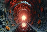 Fototapeta Przestrzenne - Altered sewage tunnel (3D visualization). Generative AI