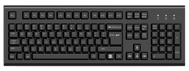 Full size black keyboard isolated