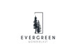 pine evergreen fir hemlock spruce conifer cedar coniferous cypress larch pinus tree forest vintage retro hipster line art Logo design