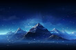 Abstract digital mountains range landscape with glowing light dots. Futuristic low poly wireframe vector illustration on technology blue background. 
