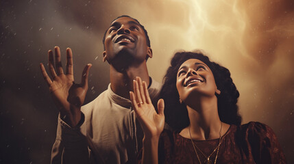 Poster - religious black man woman praising God