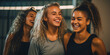 © LomaPari2021 - diverse female athletes celebrate their healthy and active lifestyle in a sports studio.generative ai