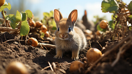 Wall Mural - rabbit in the woods HD 8K wallpaper Stock Photographic Image