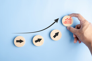 Aufkleber - Growth of portfolio investing on stock market management, Steps planning for development and business concept.