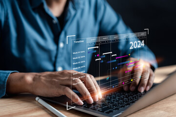 Aufkleber - Planning workflow and schedule for 2024 business startup strategy and development to success goal project, idea and motivation in future.