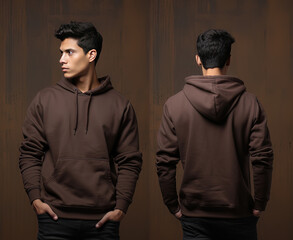 Wall Mural - Front and back view of a brown hoodie mockup for design print