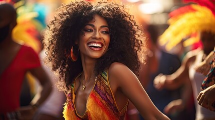 Beautiful samba dancer performs at carnival with band