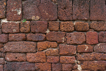 Wall Mural - old brown block stones wall or rectangles rock and empty brick wall in ancient site and orange retro brickwork background or architecture construction to interior and exterior rough pattern texture