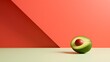 avocado half on red and pink background minimalist