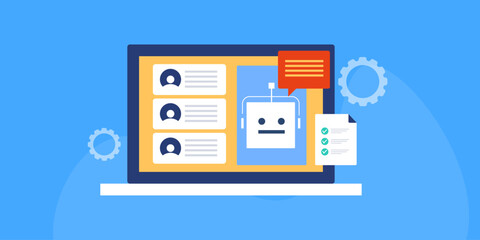 Wall Mural - customer support service automation, chatbot query management communication ai technology, vector il
