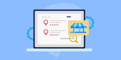 Wall Mural - business location map and review on search engine page, local business optimization and seo, interne