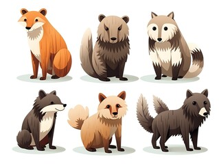 Wall Mural - Animal set fox, raccoon, lynx, hedgehog, badger