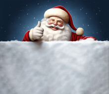 Smiling Santa Claus Showing Thumbs Up, Class, Bottom Blank White Advertising Banner Background With Copy Space