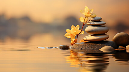 Tranquil spa pebble aquatic imagery in a minimalistic approach, artistic arrangement and ambiance, background with copy space