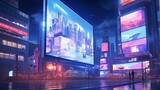 Fototapeta  - futuristic night cityscape with illuminated billboards - advertising concept