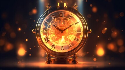 Canvas Print - Time concept with vintage clock. Close up of clock face. Time concept. 3d illustration of clock face in neon light. Time concept.

