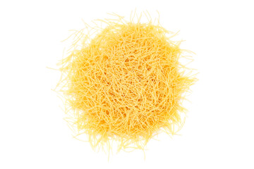 Wall Mural - Uncooked vermicelli pasta on white background. Raw dry filini vermicelles.