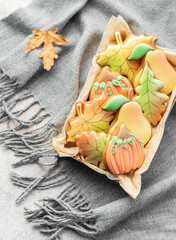 Wall Mural - Multicolored autumn homemade cookies in a gift box