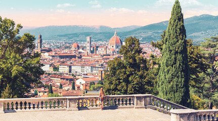 Wall Mural - sunset over the city of florence, panoramic view of florence- italy