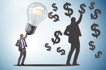 Businessman in money making idea concept