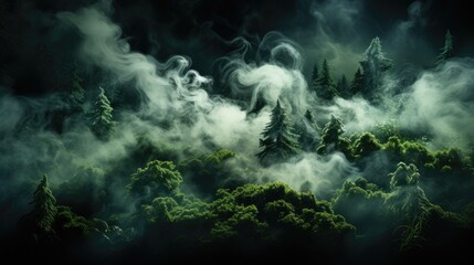 Wall Mural - Forest green Smoke, Macro shot , Color Gradient, Background HD