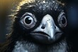 a penguin with large eyes and a sorrowful expression. Generative AI