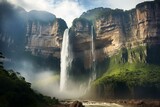 Breathtaking panorama of majestic Angel Fall, Venezuela's towering waterfall. Generative AI