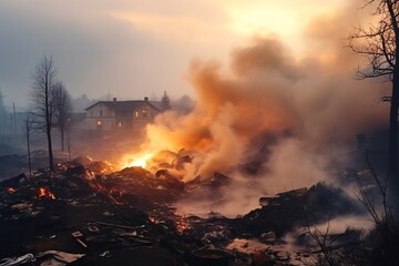 Wall Mural - Environmental pollution. Fire at the landfill. The concept of ecological disaster, disaster, disaster.