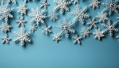 Wall Mural - Christmas snowflake background. Snowflakes layout. Snowflake top view. Snowflake flat lay background for presentations. Snowflakes. Winter. Christmas. Snowflake isolated