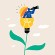 © Stranger Man - Man open lightbulb idea using binoculars to see business vision. searching for success concept. Colorful vector illustration