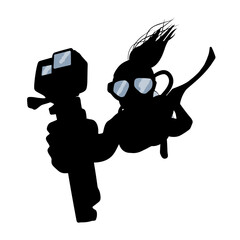 Wall Mural - Silhouette of scuba diver with action camera