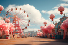 A carnival with a ferris wheel and cotton candy, evoking nostalgia for classic amusement parks. Generative Ai.