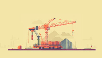 Construction crane, industrial, flat design. AI generative