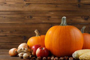 Wall Mural - Autumn harvest still life with pumpkins