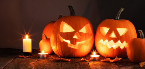 Poster - Group of Halloween Pumpkins and candles