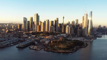 Wall Mural - Barangaroo modern urban towers in Sydney on Harbour – aerial panning 4k.
